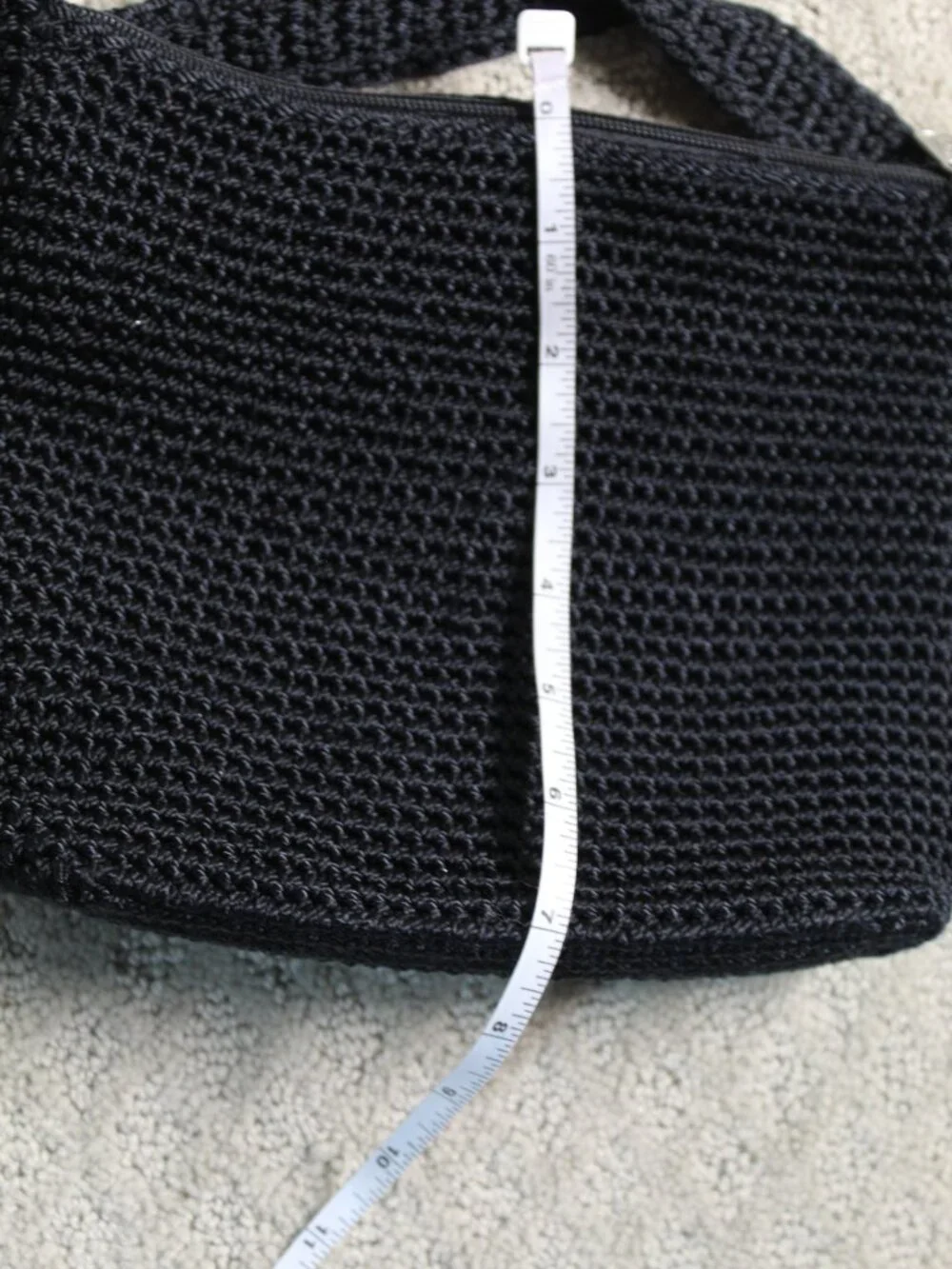 The Sak Black Handbag Shoulder Bag Purse Crocheted Nylon Strap Medium Size